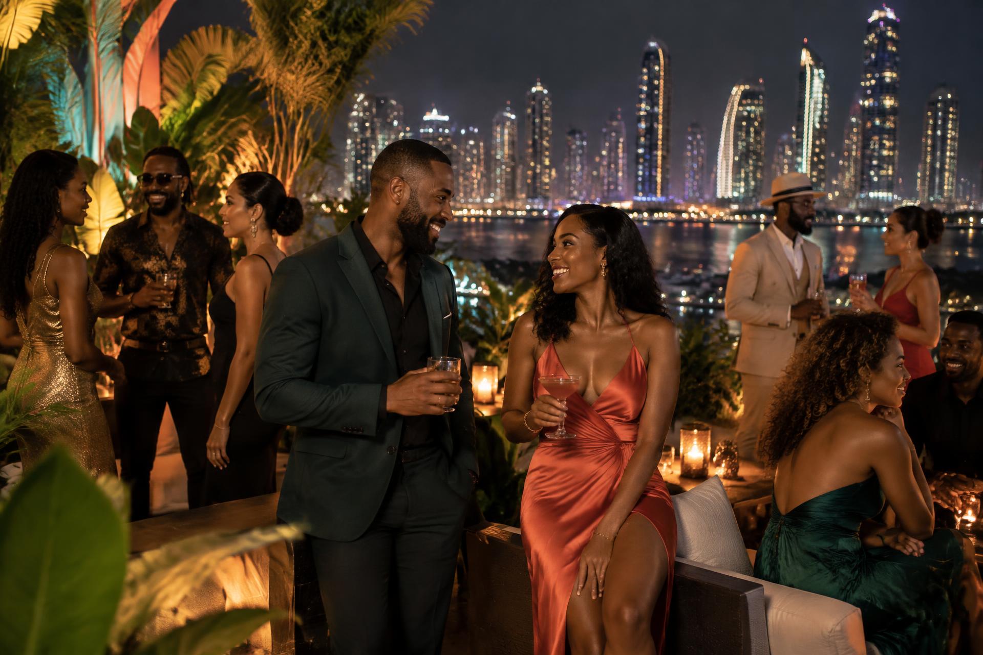 Singles meeting at an elegant Panama City rooftop lounge